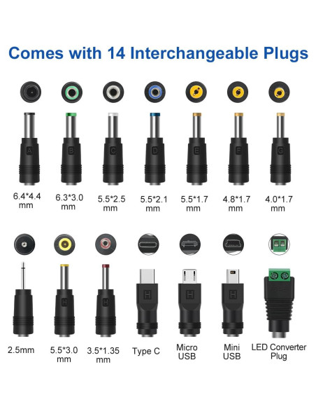 Cable de Alimentación DC 5V LANMU con 14 Adaptadores Intercambiables