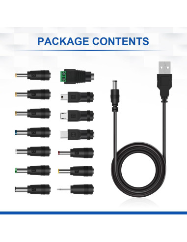 Cable de Alimentación DC 5V LANMU con 14 Adaptadores Intercambiables