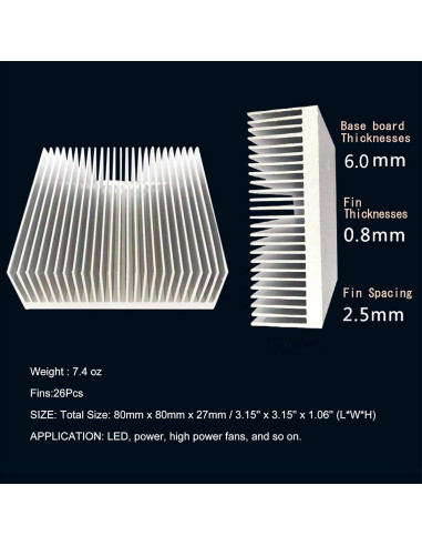 Disipador de Calor de Aluminio 80x80x27mm Awxlumv para LED
