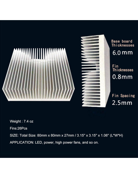 Disipador de Calor de Aluminio 80x80x27mm Awxlumv para LED