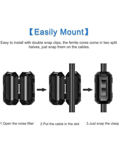 Filtro de Ruido EMI RFI Roctee 12 Pcs Núcleo de Ferrita 7mm