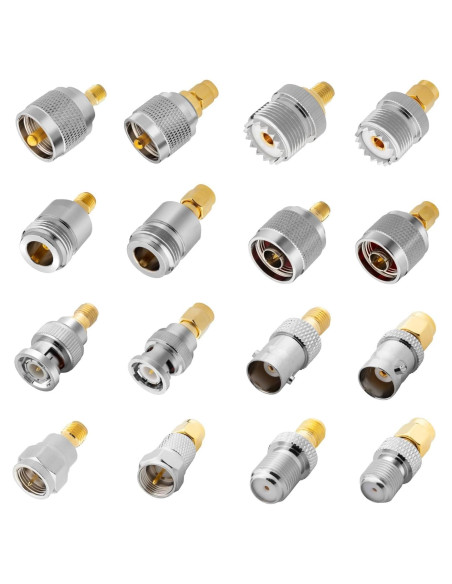 Kit de Adaptadores Coaxiales RF Anina 16 Piezas UHF/BNC/N/F a SMA