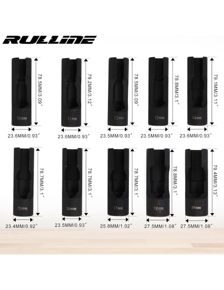 Juego de 10 Enchufes de Tuerca RULLINE 1/2" Acero Mejorado