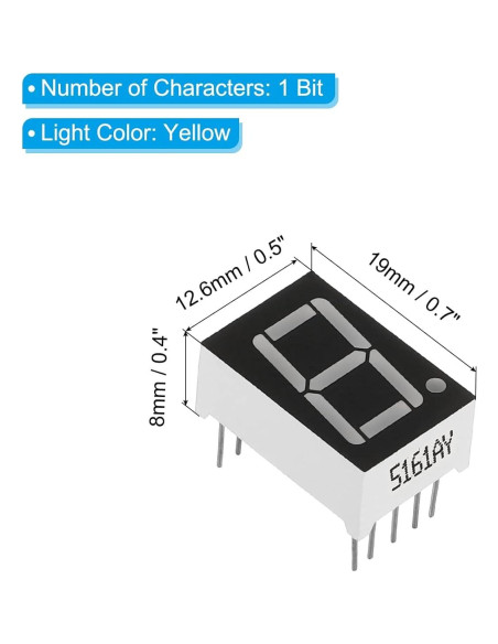 Tubo Digital LED Amarillo PATIKIL 10 Piezas 1 Bit 2.1V