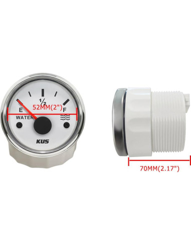 Medidor de Nivel de Agua KUS 52mm 12V/24V IP67 Retroiluminado