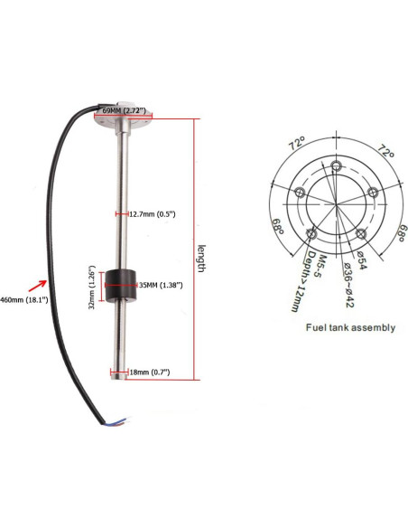 Medidor de Nivel de Agua KUS 52mm 12V/24V IP67 Retroiluminado
