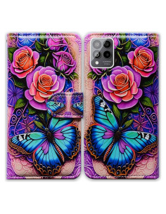 Funda Plegable Bcov para REVVL 6X Pro 5G - Flores Rosa Azul