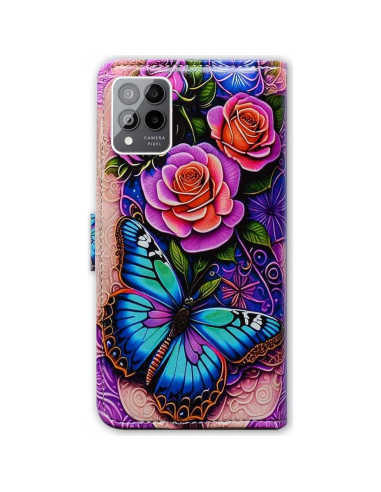 Funda Plegable Bcov para REVVL 6X Pro 5G - Flores Rosa Azul