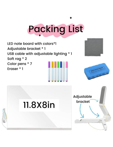 Tablero de Mensajes LED Fufumiko 30x20.3 cm Borrado Seco