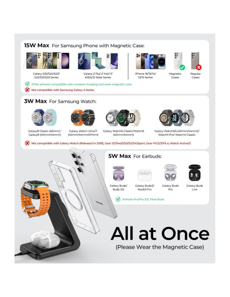 Cargador Inalámbrico Magnético 3 en 1 Meifigno para Samsung