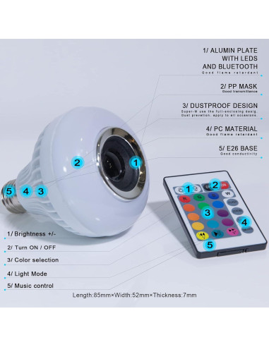 Bombilla Inteligente AIDENOEY con Altavoz Bluetooth 12W RGB