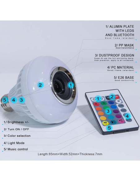 Bombilla Inteligente AIDENOEY con Altavoz Bluetooth 12W RGB