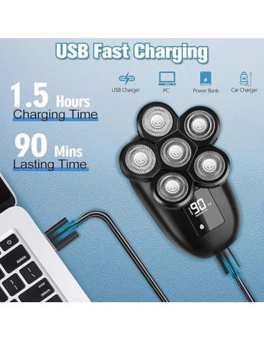 Afeitadora eléctrica 6 en 1 Sakioo IPX7 con pantalla LED