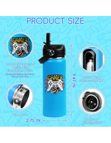 Botella de Agua Aislada 0.5L SEGXCFL Azul con Popote