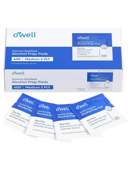 Toallitas Estériles con Alcohol OWELL - 400 Unidades 6.35x3.18cm
