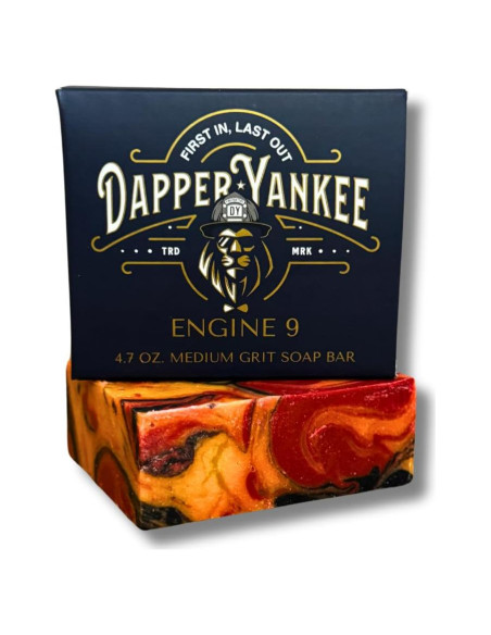 Jabón Natural Exfoliante Dapper Yankee Engine 9 para Hombres - Grano Medio, Aroma Barbería