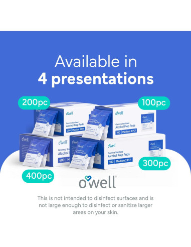 Toallitas Estériles con Alcohol OWELL - 400 Unidades 6.35x3.18cm