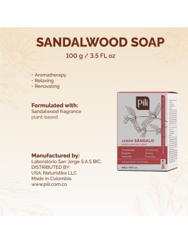 Jabón Natural de Sándalo Pili - Paquete de 3 x 99g