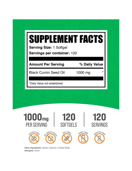 Aceite de Semilla de Comino Negro BulkSupplements 1000mg 120 Softgels