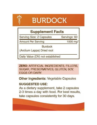 Cápsulas de Bardana 120 unidades 1000 mg Secretos de la Tribu