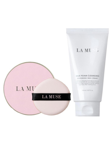 Dúo Glow Cushion Foundation y Limpiador Espumoso LA MUSE