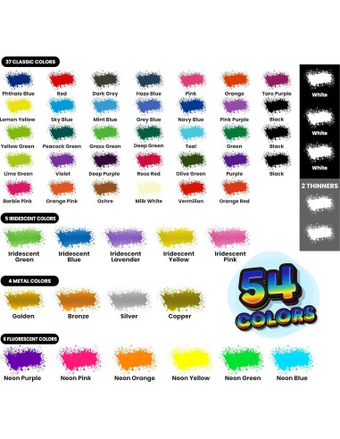 Set de Pintura Airbrush ERCorArt 54 Colores Acrílicos 570ml
