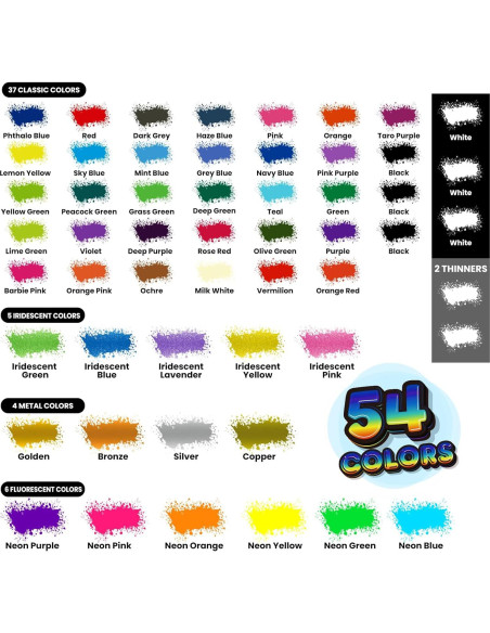 Set de Pintura Airbrush ERCorArt 54 Colores Acrílicos 570ml