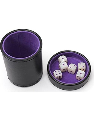 Copa de Dados de Cuero Luck Lab con Tapa y 6 Dados Perla