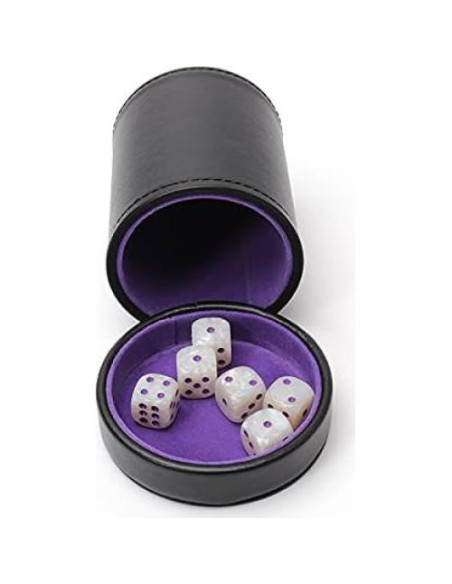 Copa de Dados de Cuero Luck Lab con Tapa y 6 Dados Perla