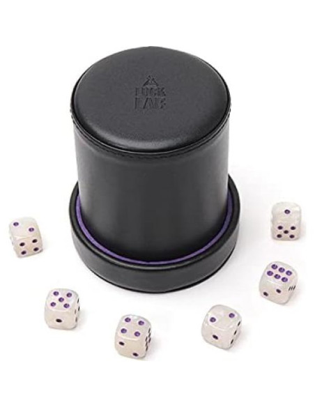 Copa de Dados de Cuero Luck Lab con Tapa y 6 Dados Perla