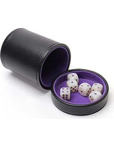 Copa de Dados de Cuero Luck Lab con Tapa y 6 Dados Perla