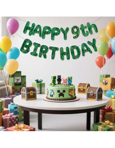 Banner de Cumpleaños Minecraft LACEVINE Pre-ensartado 9no