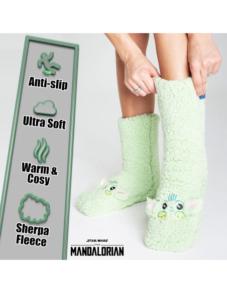 Calcetines Fluffy Disney para Mujeres Antideslizantes Verde