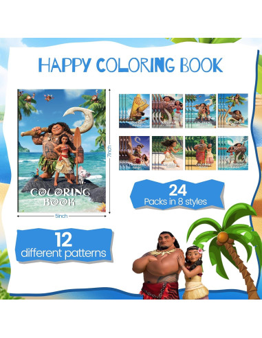 Libros para Colorear Moana 24PCS - Suministros Fiesta Cumpleaños