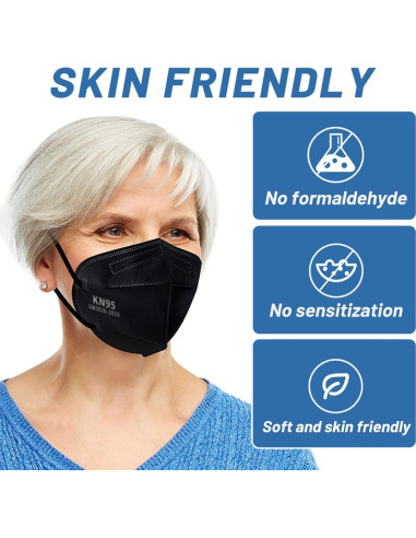 Mascarillas KN95 Negras Adulto - Paquete 100 Unidades 5 Capas