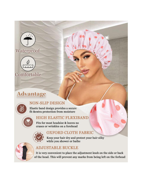 Gorro de Ducha Grande Reutilizable Luvruitaky Impermeable Satén Gorro de Ducha Grande Reutilizable Luvruitaky Impermeable Satén