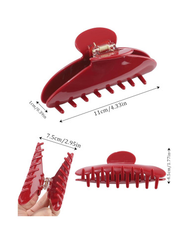Clip de Acetato HAIMEIKANG 10.16 cm para Cabello Grueso Rojo