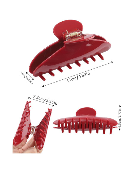 Clip de Acetato HAIMEIKANG 10.16 cm para Cabello Grueso Rojo
