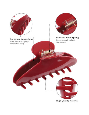 Clip de Acetato HAIMEIKANG 10.16 cm para Cabello Grueso Rojo
