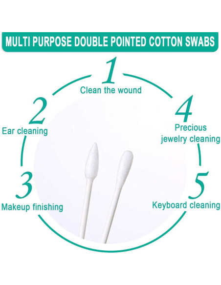 200 Hisopos de Algodón Doble Punta HQSLsund - Envuelto Individualmente