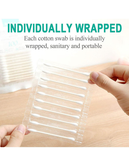 200 Hisopos de Algodón Doble Punta HQSLsund - Envuelto Individualmente