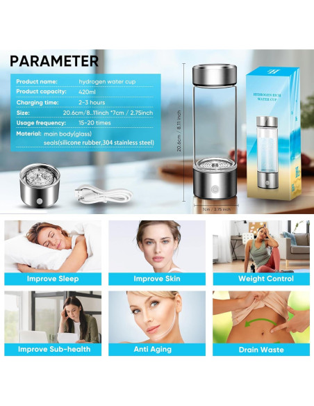 Botella de Agua de Hidrógeno YONGKANG 420ml Libre BPA Plata