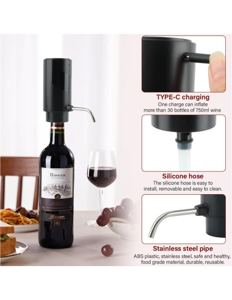 Aireador de Vino Eléctrico CALIDAKA con Cargador USB Negro