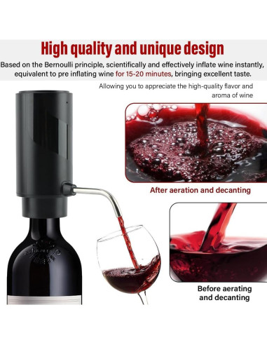Aireador de Vino Eléctrico CALIDAKA con Cargador USB Negro