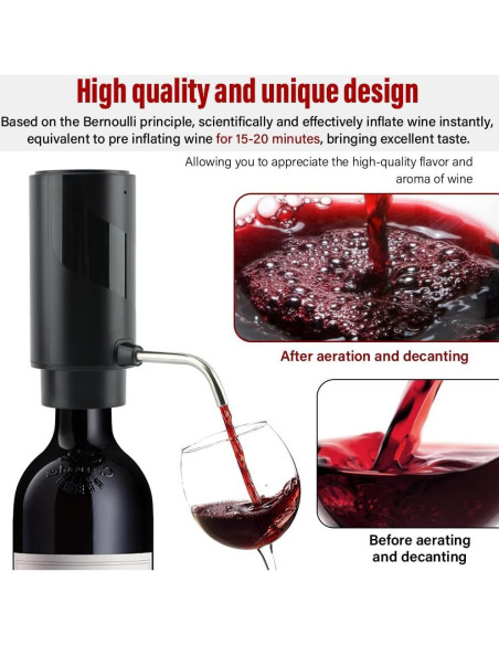 Aireador de Vino Eléctrico CALIDAKA con Cargador USB Negro