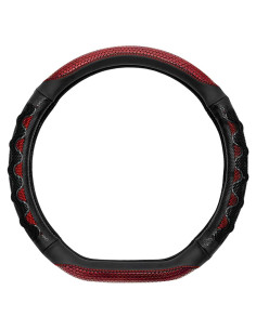 Funda de Volante de Coche HQRNYP 15" Cuero Antideslizante Rojo