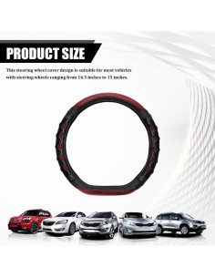 Funda de Volante de Coche HQRNYP 15" Cuero Antideslizante Rojo 2