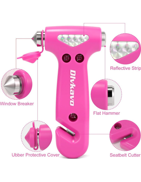 Rompe Ventanas Dlvkavo 3-en-1 Martillo de Seguridad Rosa