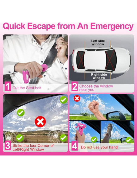 Rompe Ventanas Dlvkavo 3-en-1 Martillo de Seguridad Rosa