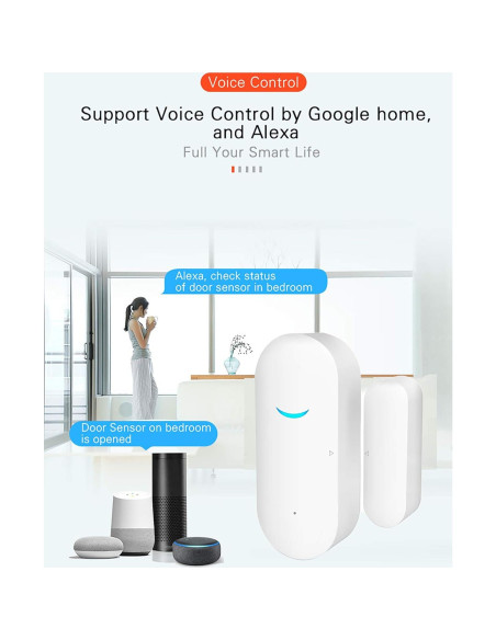 Sensor Inalámbrico de Puerta y Ventana Tuya 2-Pack, Alarma WiFi